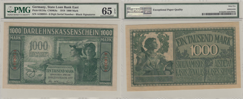 Germany - Lithuania Kowno (Kaunas) 1000 mark 1918 - PMG 65
Pick# R134a.