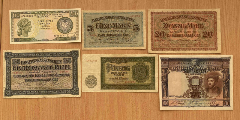 Germany, Spain, Cyprus paper money (6)
VARIOUS CONDITION