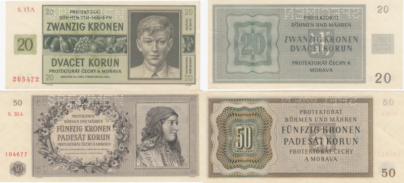 Bohem & Morav 20 & 50 kronen 1944 specimen
aUNC Pick 9s,10s