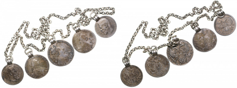 Russian jewelry made from coins
Rouble 1732, Rouble 176?, Rouble 1765, Rouble 18...