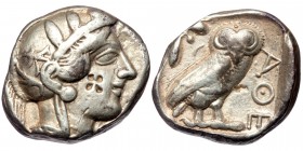 ATTICA. Athens. ( Silver. 16.87 gr. 24 mm) Tetradrachm (Circa 454-404 BC). AR
Helmeted head of Athena right, with frontal eye.
Rev: AΘE./ Owl standi...