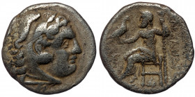 KINGS OF MACEDON.( Silver. 4.07 g. 18 mm) Alexander III ‘the Great’, 336-323 BC. AR Drachm
Abydos
Head of Herakles to right, wearing lion skin headdre...