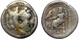 KINGS of MACEDON. ( Silver. 4.07 g. 17 mm)Alexander III 'the Great'. 336-323 BC. AR Drachm 
Head of Herakles right, wearing lion's skin.
Rev: Zeus Aët...