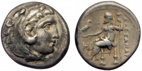 KINGS of MACEDON. ( Silver. 4.12 g. 16 mm)Alexander III 'the Great'. 336-323 BC. AR Drachm 
Head of Herakles right, wearing lion's skin.
Rev: Zeus Aët...