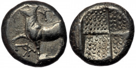 THRACE. Byzantion. ( Silver. 3.56 g. 14 mm) Drachm (Circa 387/6-340 BC). AR
Bull standing left on dolphin left; 
Rev: Grained windmill incuse.
SNG BM ...