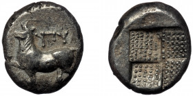 THRACE. Byzantion. ( Silver.3.65 g. 14 mm) Drachm (Circa 387/6-340 BC). AR
Bull standing left on dolphin left; 
Rev: Grained windmill incuse.
SNG BM B...