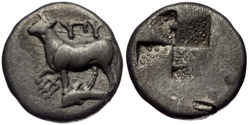 (Silver, 3,65g, 15mm) THRACE, Byzantion AR Drachm, c. 387/6-340 BC
Obv: ΠΥ, Bull...
