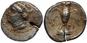 PONTOS. Amisos. ( Silver. 5.63 g. 20 mm) 5th-4th centuries B.C. AR Siglos.
Arte magistrate 
Head of Hera left, wearing ornate stephane. 
Rev: AP-TE/ O...