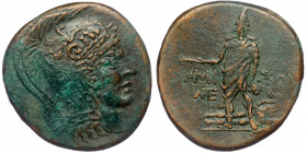 PONTOS. Amisos. ( Bronze.18.74 g. 30 mm ) Time of Mithradates VI Eupator 120-63 BC. AE
Helmeted head of Athena right
Rev: AMI-[ΣOY], Perseus standing ...