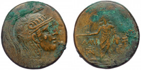 PONTOS. Amisos. ( Bronze. 20.18 g. 29 mm) Time of Mithradates VI Eupator 120-63 BC. AE
Helmeted head of Athena right
Rev: AMI-[ΣOY], Perseus standing ...
