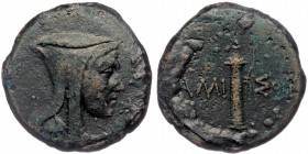 PONTOS, Amisos. ( Bronze. 21.07 g. 29 mm) Circa 100-95 BC. Time of Mithradates VI Eupator. 
Head right, wearing bashlyk.
Rev: AMI-[ΣOY] Quiver and uns...