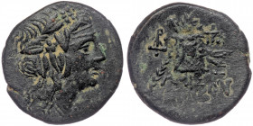 Pontos, Amisos. ( Bronze. 7.53 g. 22 mm)Time of Mithradates VI Eupator circa 120-63 BC, AE
Head of Dionysos right, wearing ivy wreath
Rev: AMIΣOV - th...