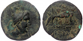 Pontos. Amisos. ( Bronze.12.26 g. 23 mm)) Time of Mithradates VI Eupator circa 120-63 BC.
Head of Perseus right, wearing Phrygian cap.
Rev: AMIΣOY, Pe...