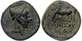 Pontos. Amisos. ( Bronze.12.29 g. 23 mm) Time of Mithradates VI Eupator circa 120-63 BC.
Head of Perseus right, wearing Phrygian cap.
Rev: AMIΣOY, Peg...