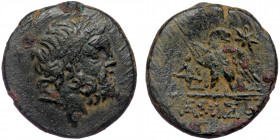 PONTOS ( Bronze. 22 mm) . Amisos. Ae (Circa 100-85 BC).
Laureate head of Zeus right.
Rev: Eagle, with head right, standing left on thunderbolt; monogr...