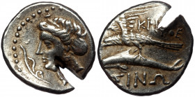 PAPHLAGONIA, Sinope.( Silver. 5.99 g. 20 mm) Circa 350/30-300 BC. AR Drachm
 ΚΡΗΘΕ Magistrate.
Head of nymph left, hair in sakkos; aphlaston to left
R...
