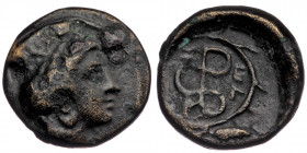 TROAS.( Bronze. 1.57 g. 12 mm) Zeleia. Ae (4th century BC).
Obv: Head of Artemis right, wearing stephane.
Rev: Λ - E./ Monogram (or torque) within wre...