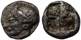 Ionia, Phokaia. ( Silver.1.17 g. 9 mm)) Obol (Circa 521-478 BC). 
Helmeted female/Athena head left, hair in sakkos, wearing rosette-earing.
Rev: Four-...