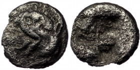 Ionia, ( Silver. 1.12 g. 10 mm) Phokaia AR Obol. Circa 521-478 BC. ( Silver. 1.36 g. 10 mm )
Head of griffin to left / Rough incuse square.
 SNG von A...