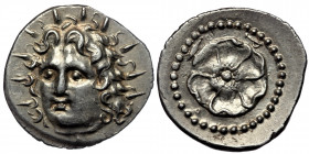 ISLANDS off CARIA Rhodos ( Silver. 4.36 g. 21 mm). AR Drachm. Circa 88/42 BC - AD 14. 
Radiate head of Helios facing slightly to left.
Rev: Rose of si...
