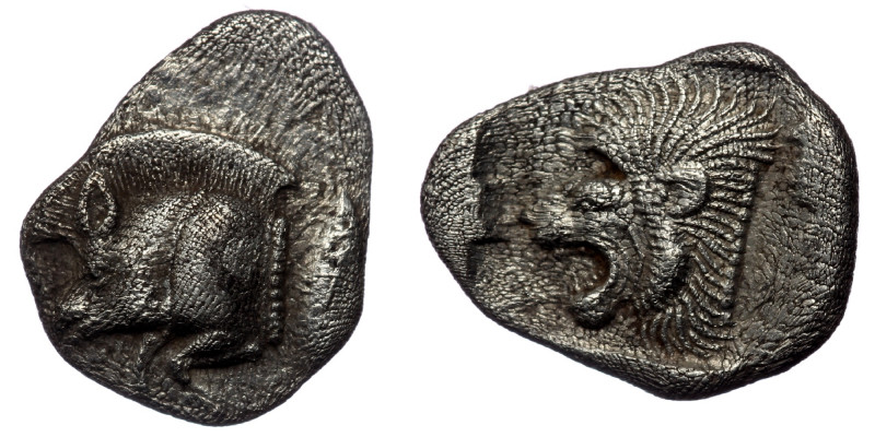 MYSIA. Kyzikos. ( Silver. 0.85 g. 11 mm) Circa 450-400 BC. Obol
Forepart of a bo...