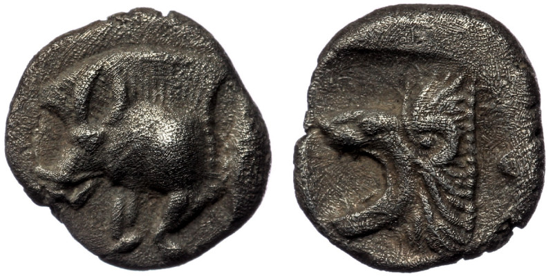 MYSIA, Kyzikos. ( Silver. 0.43 g. 8 mm) Circa 450-400 BC. AR Hemiobol 
Forepart ...