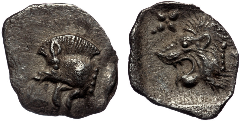 MYSIA, Kyzikos. ( Silver 0.36 g. 12 mm) Circa 450-400 BC. AR Hemiobol 
Forepart ...