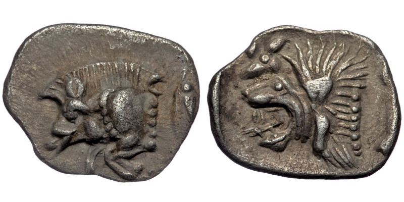 MYSIA, Kyzikos. ( Silver. 0.41 g. 9 mm) Circa 450-400 BC. AR Hemiobol 
Forepart ...