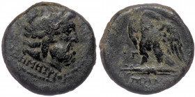 MYSIA. Pergamon. ( Bronze. 7.85 g. 21 mm) Ae (Mid-late 2nd century BC). Demetrios, magistrate.
ΔΗΜΗΤΡΙOY./ Laureate head of Asklepios right.
Rev: AΣKΛ...