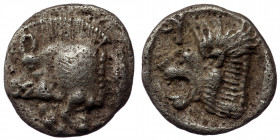 MYSIA. ( Silver. 0.72 g, 10 mm) Kyzikos. Circa 450-400 BC. Obol
Forepart of boar to left;
Rev. Head of lion to left within incuse square.
Klein 264. S...