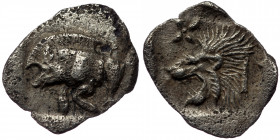 MYSIA. ( Silver. 0.37 g, 11 mm) Kyzikos. Circa 450-400 BC. Obol
Forepart of boar to left;
Rev. Head of lion to left within incuse square.
Klein 264. S...