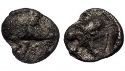 MYSIA, ( 0.30 g. 14 mm) Kyzikos AR Obol ca 525-475 BC 
Forepart of boar to right,
Rev: Head of a roaring lion facing to left, within an incuse square
...