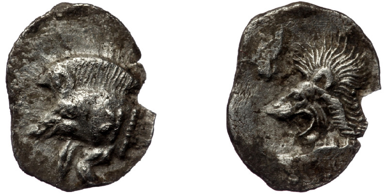 MYSIA. ( Silver.0.40 g. 11 mm) Kyzikos. Circa 450-400 BC. obol
Forepart of boar ...