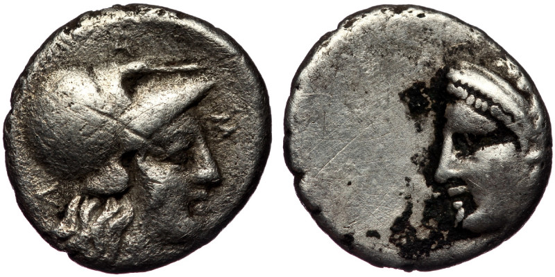 Mysia.( Silver 1.19 g. 12 mm). Lampsakos circa 400-200 BC. Diobol AR
helmeted he...