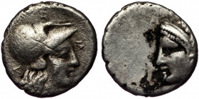 Mysia.( Silver 1.19 g. 12 mm). Lampsakos circa 400-200 BC. Diobol AR
helmeted head of Athena right
Rev: Janiform female head, , 
SNG BN 1190 = Wadding...