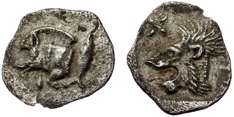 MYSIA. ( Silver. 0.34 g. 11 mm) Kyzikos. Circa 450-400 BC. obol
Forepart of boar...