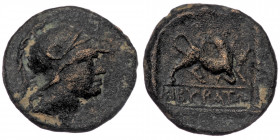 Phrygia. Kibyra ( Bronze. 1.65 g. 14 mm) circa 200-100 BC.
Helmeted head of Athena right;
Rev: ΚΙΒΥΡΑΤΩΝ, humped bull butting right.
cf. SNG Copenhage...