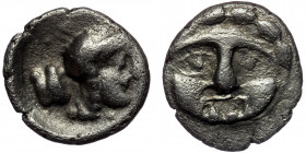 PISIDIA. Selge.( Silver.0.85 g. 11mm ) Circa 350-300 BC. Obol 
Facing gorgoneion with protruding tongue. 
Rev. Head of Athena to right, wearing creste...