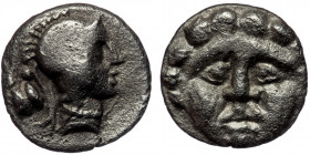 PISIDIA. Selge.( Silver.0.92 g. 10 mm) Circa 350-300 BC. Obol 
Facing gorgoneion with protruding tongue. 
Rev. Head of Athena to right, wearing creste...