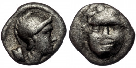 PISIDIA. Selge.( Silver.0.93 g. 10 mm) Circa 350-300 BC. Obol 
Facing gorgoneion with protruding tongue. 
Rev. Head of Athena to right, wearing creste...