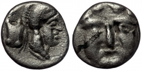 PISIDIA. Selge.( Silver. 0.66 g. 10 mm) Circa 350-300 BC. Obol 
Facing gorgoneion with protruding tongue. 
Rev. Head of Athena to right, wearing crest...