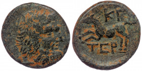 PISIDIA. Termessos. ( Bronze. 4.08 g. 18 mm) Ae (1st century BC). 
 Laureate head of Zeus right.
Rev: TEP./ Horse rearing left; K Γ (date) to upper ri...