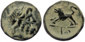 Pisidia, ( Bronze. 2.91 g 15 mm) Komana. 1st Century B.C 
Laureate head of Zeus right
Rev: Lion pouncing left,
Lindgren 1280