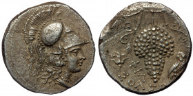 CILICIA, Soloi. ( Silver. 9.74 g. 23 mm) Circa 410-375 BC. AR Stater.
Helmeted head of Athena right.
Rev: Grape bunch on vine;ΣΟΛEΩN/ ΦIΛ to left; to ...