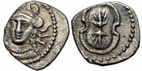 CILICIA, ( Silver. 0,81 gr, 11 mm) Tarsos. Period of Alexander III (333-323 BC) AR Obol
Draped bust of Athena facing slightly left, wearing triple-cre...