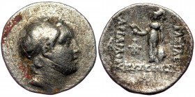 Kings of Cappadocia. ( Silver. 3.89 g. 20 mm) Ariarathes V 163-130 BC. Drachm
Diademed head of Ariarathes to right/ Athena standing left, holding Nike