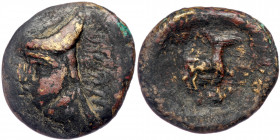 (Bronze, 3,47g, 18mm) KINGS OF SOPHENE, Mithradates I (Circa 2nd half of 2nd century BC). Chalkous.
Obv: Bust left, wearing bashlyk.
Rev: Horse (?) st...