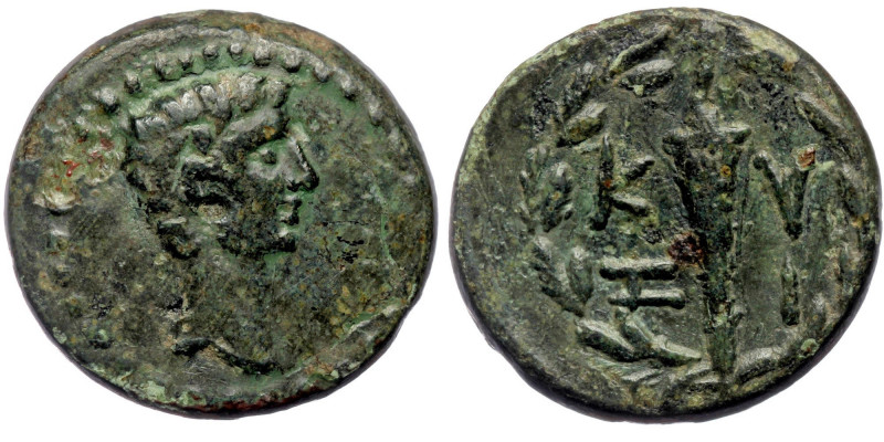 Mysia. (3.65 gr. 17 mm) Kyzikos. Augustus. 27BC -14 AD AE. 
Bare head of Augustu...