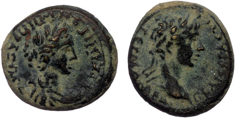 PHRYGIA. ( Bronze. 4.01 g. 17 mm) Aezanis. Germanicus with Agrippina I (Died 19 ...