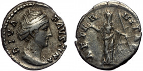 (Silver, 3,39g, 18mm) Diva Faustina I (Died 141 AD) AR denarius Rome, after 141. 
Obv: DIVA FAVSTINA - bust draped right 
Rev: AETERNITAS - draped and...